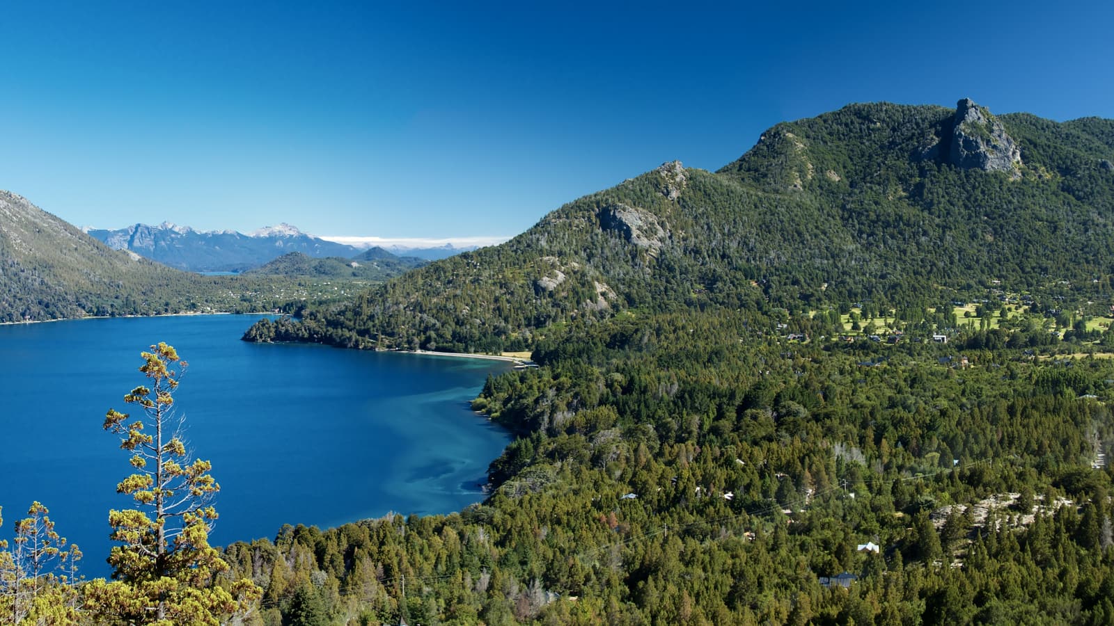 Lago Gutiérrez and forested hills seen from above, just south of Bariloche